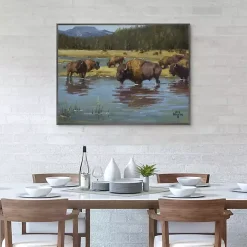 Buffalo Crossing Framed Canvas Art Print
