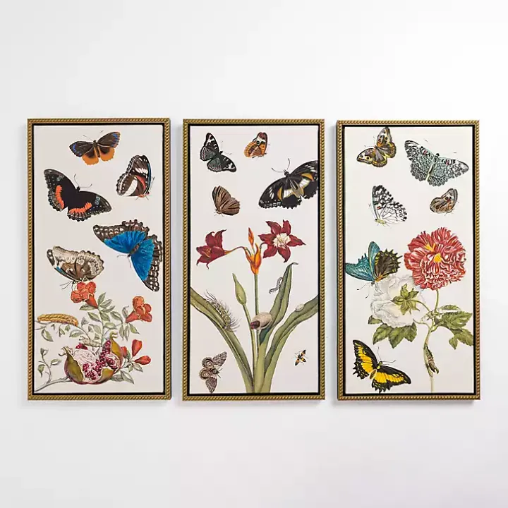 Butterfly Swarm Framed Canvas Art Prints, Set of 3