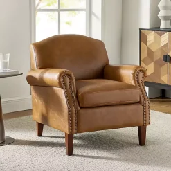 Camel Faux Leather Nailhead Taylor Armchair
