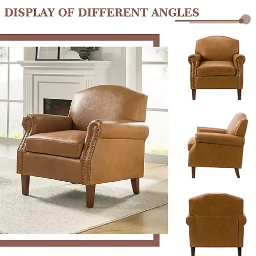 Camel Faux Leather Nailhead Taylor Armchair