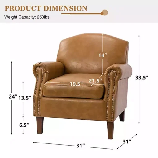 Camel Faux Leather Nailhead Taylor Armchair