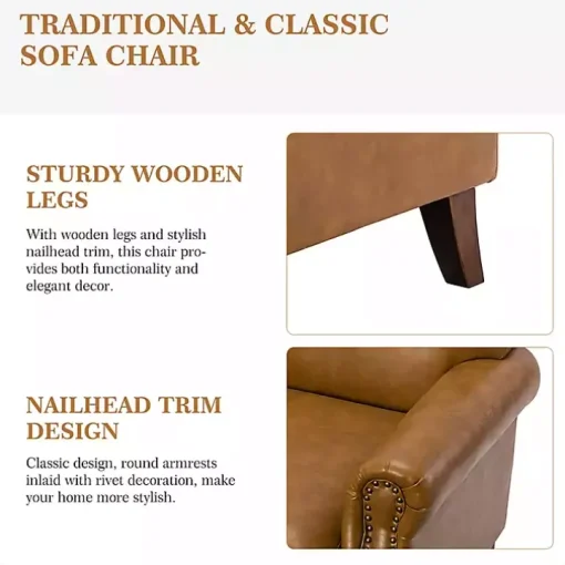 Camel Faux Leather Nailhead Taylor Armchair