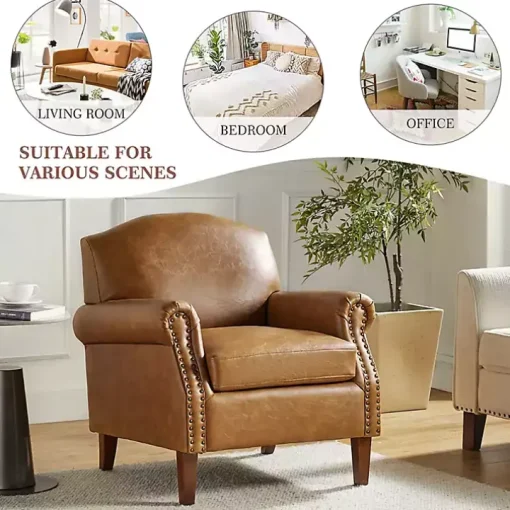 Camel Faux Leather Nailhead Taylor Armchair