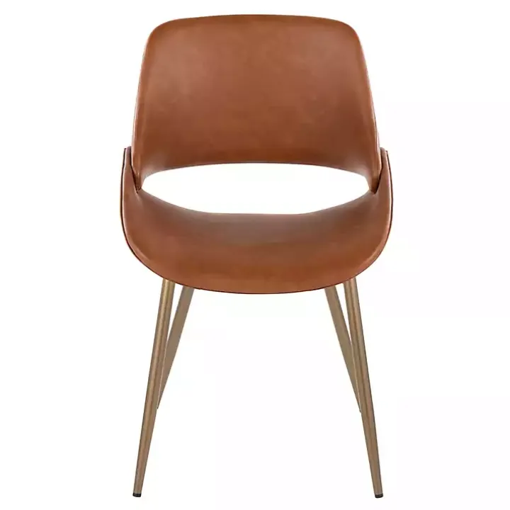 Camel Faux Leather Scooped Accent Chairs, Set of 2