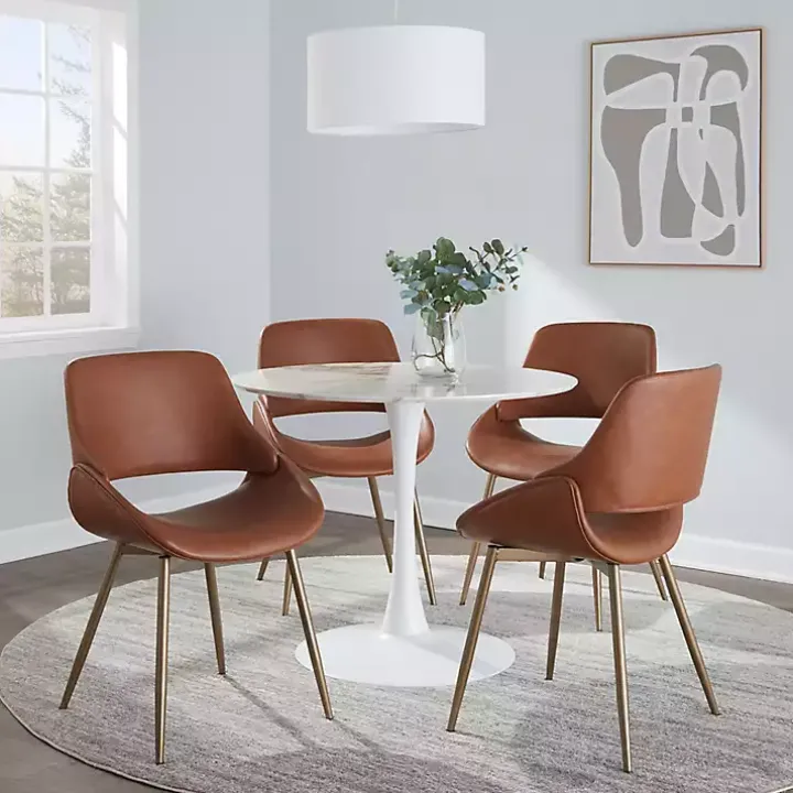 Camel Faux Leather Scooped Accent Chairs, Set of 2