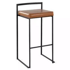 Camel Faux Leather Stackable Bar Stools, Set of 2