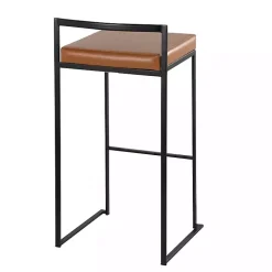 Camel Faux Leather Stackable Bar Stools, Set of 2