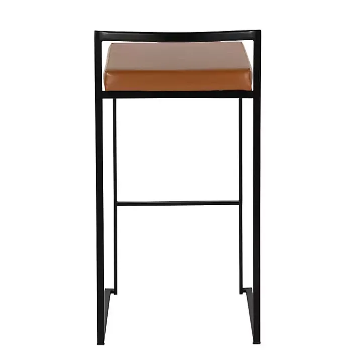 Camel Faux Leather Stackable Bar Stools, Set of 2