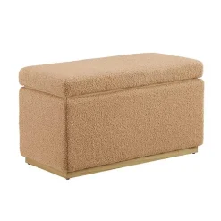 Camel Sherpa & Pine Rectangle Storage Ottoman