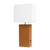 Caramel Faux Leather Charging Table Lamp