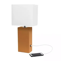 Caramel Faux Leather Charging Table Lamp