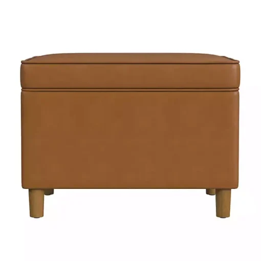 Caramel Faux Leather Storage Ottoman