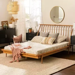 Caramel Mid-Century Modern Queen Bed Frame