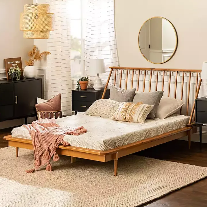 Caramel Mid-Century Modern Queen Bed Frame