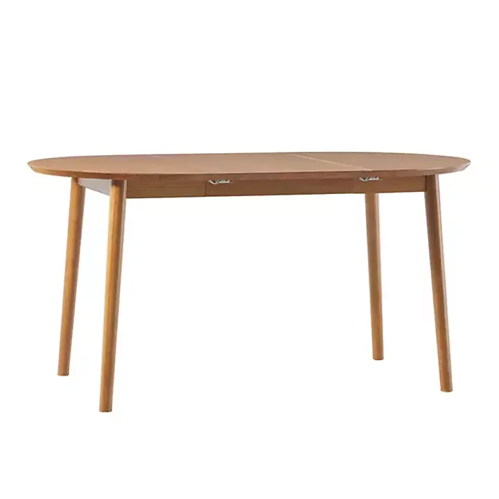 Caramel Wood Oval Dining Table with Leaf