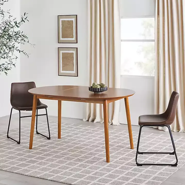 Caramel Wood Oval Dining Table with Leaf