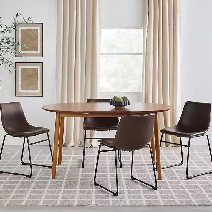 Caramel Wood Oval Dining Table with Leaf