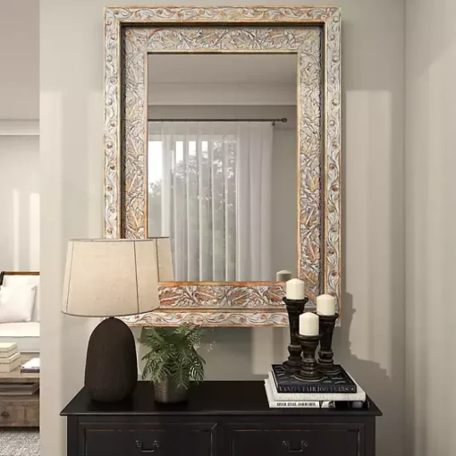Carved Floral Mango Wood Mirror