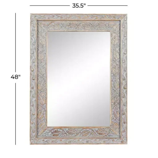 Carved Floral Mango Wood Mirror