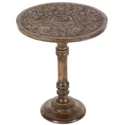 Carved Mandala Mango Wood Accent Table
