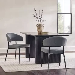 Charcoal and Black Curved Dining Chairs, Set of 2