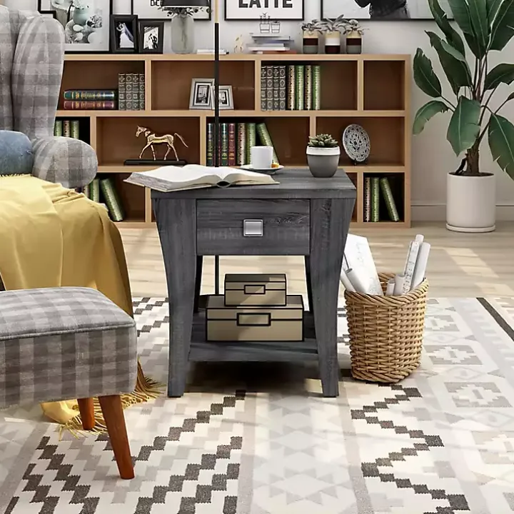 Charcoal Wood Single Drawer Side Table