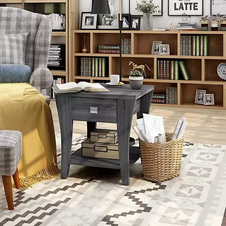 Charcoal Wood Single Drawer Side Table