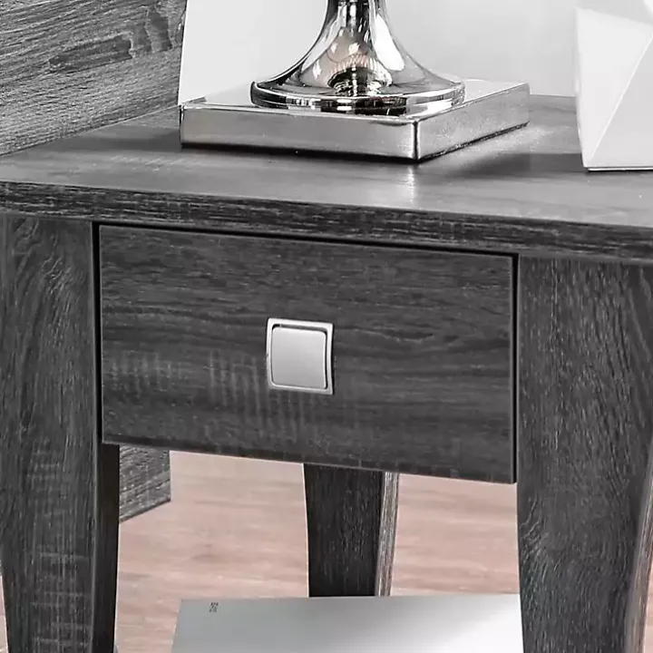 Charcoal Wood Single Drawer Side Table