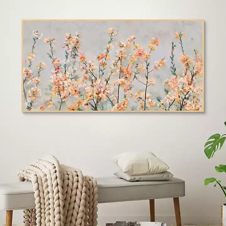 Cherry Blossom Blooms Birch Framed Canvas Print