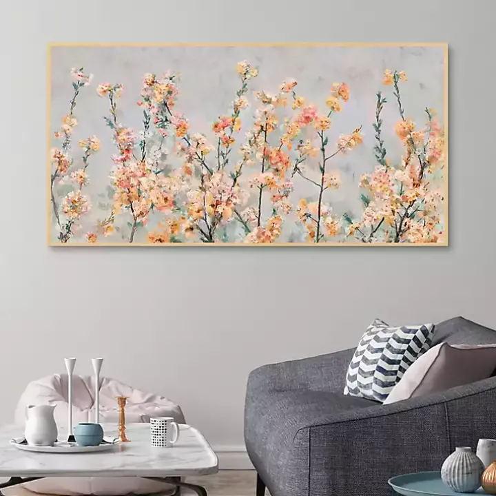 Cherry Blossom Blooms Birch Framed Canvas Print