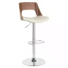 Cherry Wood and Ivory Leather Swivel Bar Stool