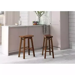 Chestnut Wire Brush Saddle Bar Stools, Set of 2