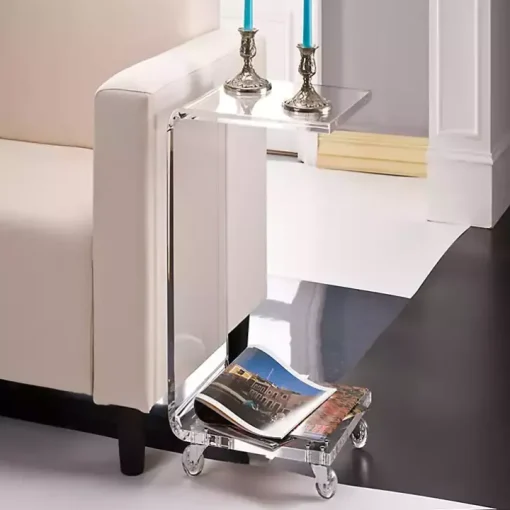 Clear Acrylic Curved Edge C-Table with Wheels
