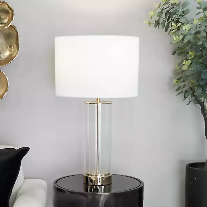Clear Glass and Gold Stem Table Lamp