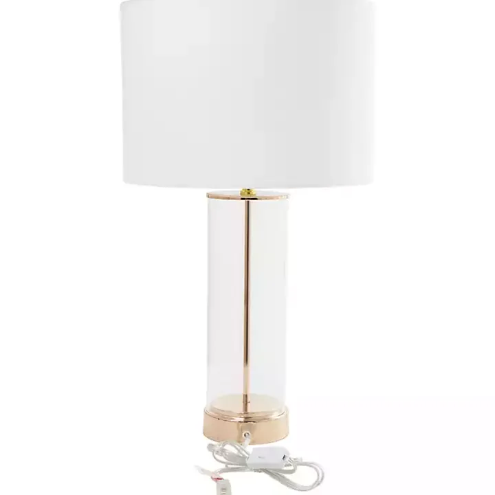 Clear Glass and Gold Stem Table Lamp