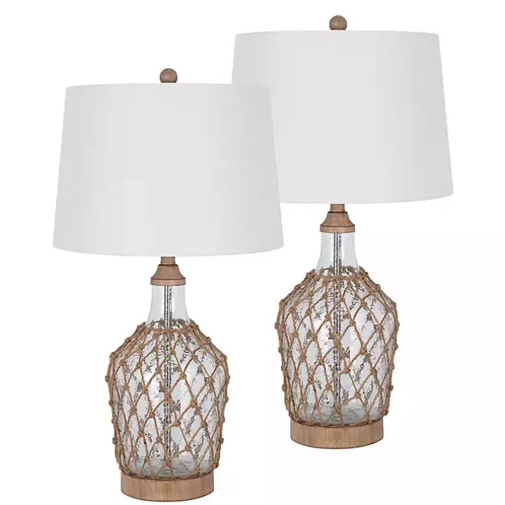 Clear Glass Coastal Netting Table Lamps, Set of 2