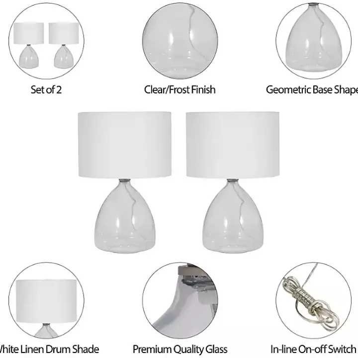 Clear Glass Tapered Table Lamps, Set of 2