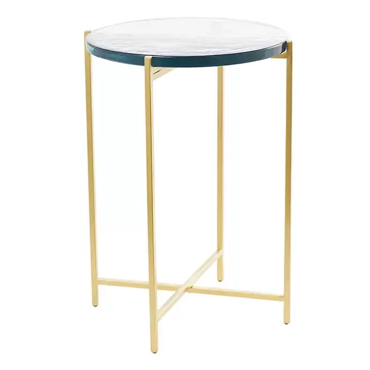 Clear Textured Glass & Gold Iron Accent Table
