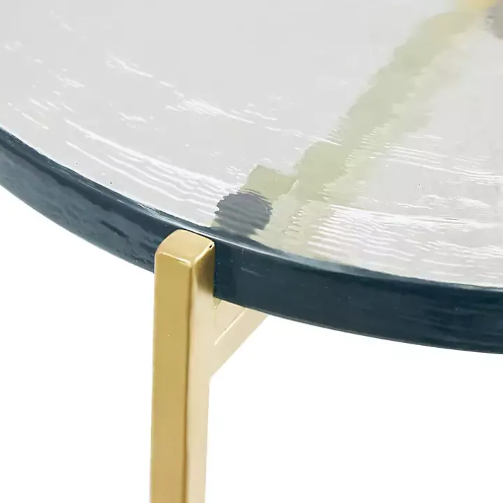 Clear Textured Glass & Gold Iron Accent Table