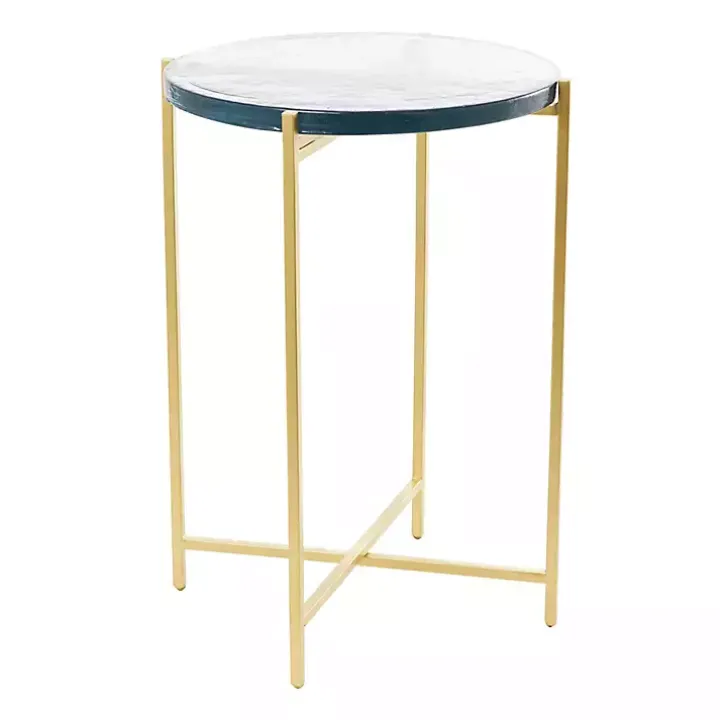 Clear Textured Glass & Gold Iron Accent Table