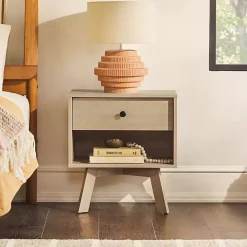 Coastal Oak Wood Mid-century Modern Nightstand