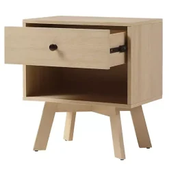 Coastal Oak Wood Mid-century Modern Nightstand