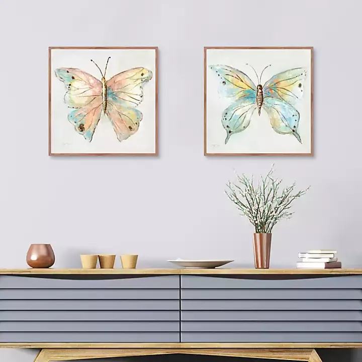 Colorful Butterfly Framed Canvas Prints, Set of 2