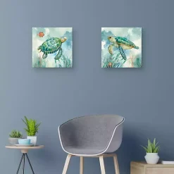 Coral Bay Sea Turtle Canvas Art Prints, Set of 2