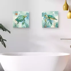 Coral Bay Sea Turtle Canvas Art Prints, Set of 2