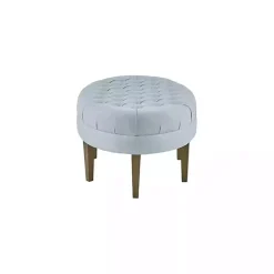 Cory Tufted Dusty Blue Linen Ottoman