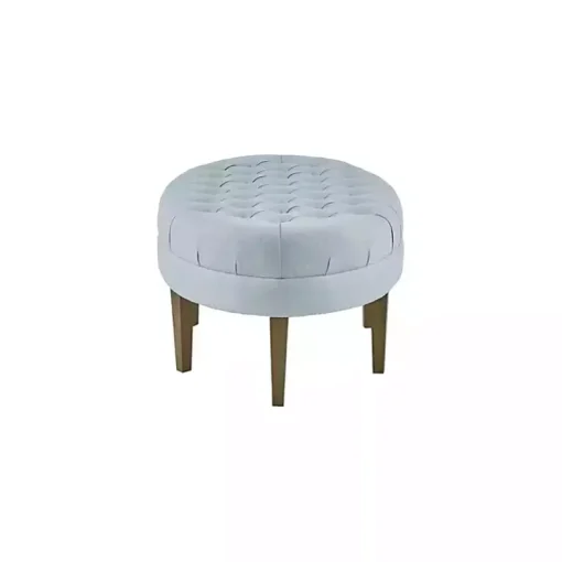 Cory Tufted Dusty Blue Linen Ottoman