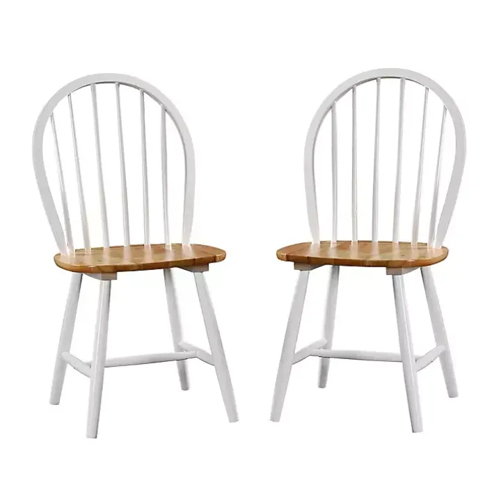 Cream & Natural Wooden Dining Chairs, Set of 2