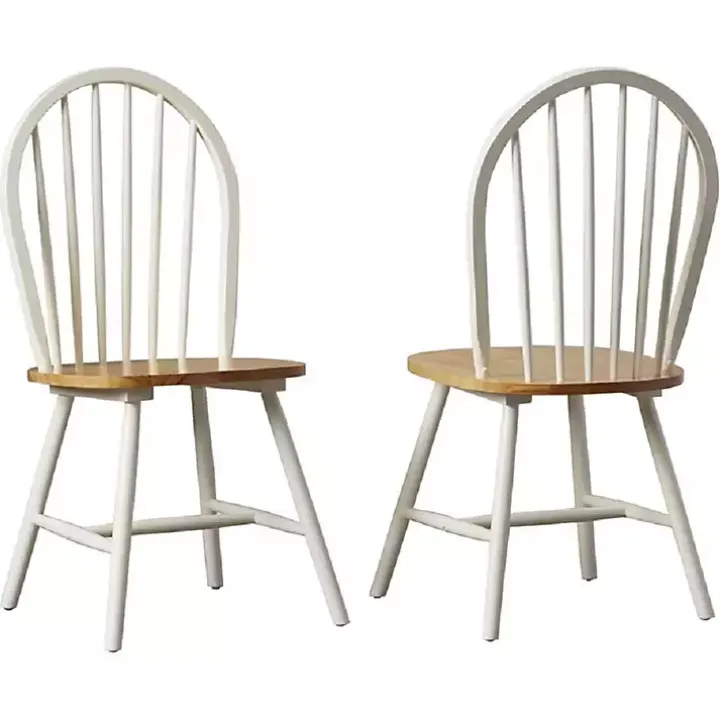 Cream & Natural Wooden Dining Chairs, Set of 2
