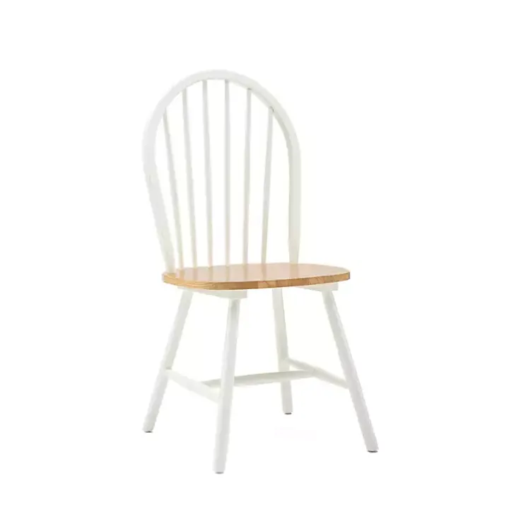 Cream & Natural Wooden Dining Chairs, Set of 2